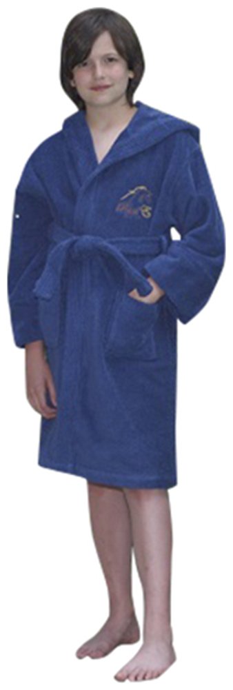 Premium Turkish Cotton Hooded Robe for Boys – Navy Blue | Lasting
